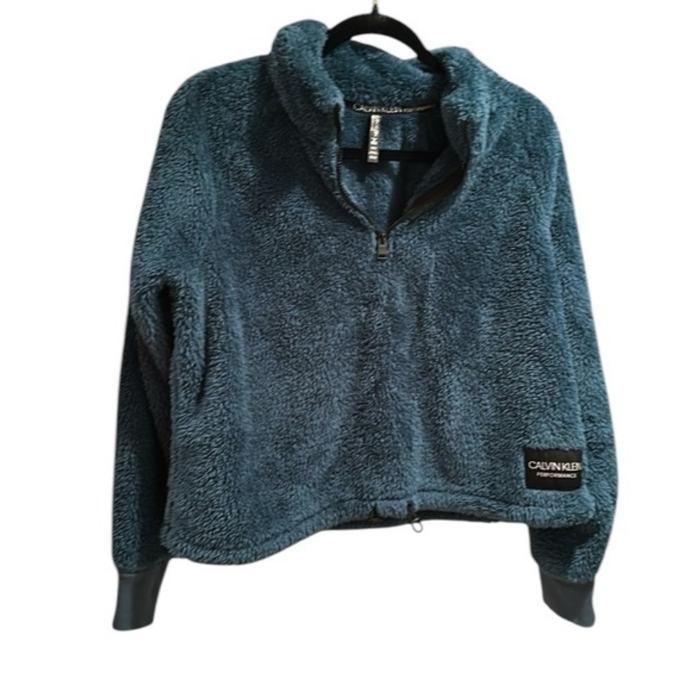 Calvin Klein Performance women’s Green 1/4 zip fuzzy cropped shirt Size XL